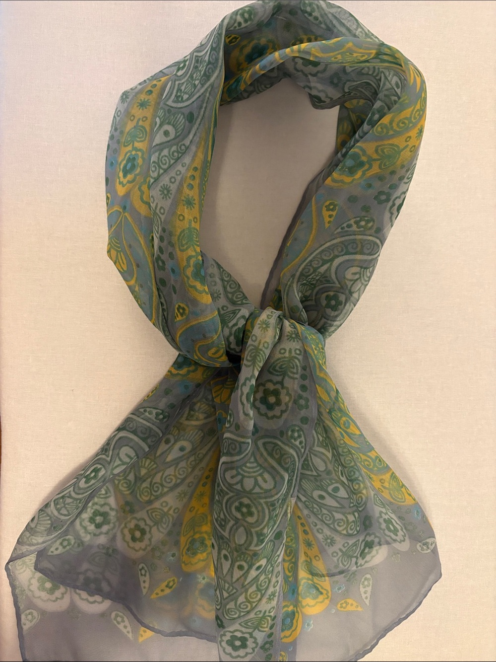 Vintage Lightweight Green Paisley Chiffon Scarf